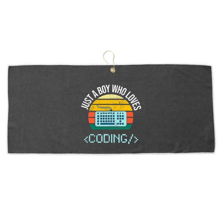 Just A Boy Who Loves Coding Computer Large Microfiber Waffle Golf Towel