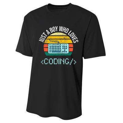 Just A Boy Who Loves Coding Computer Performance Sprint T-Shirt