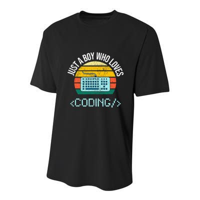 Just A Boy Who Loves Coding Computer Youth Performance Sprint T-Shirt