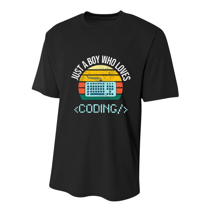 Just A Boy Who Loves Coding Computer Youth Performance Sprint T-Shirt