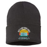 Just A Boy Who Loves Coding Computer Sustainable Knit Beanie