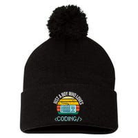 Just A Boy Who Loves Coding Computer Pom Pom 12in Knit Beanie