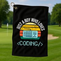 Just A Boy Who Loves Coding Computer Golf Towel