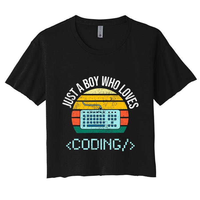 Just A Boy Who Loves Coding Computer Women's Crop Top Tee