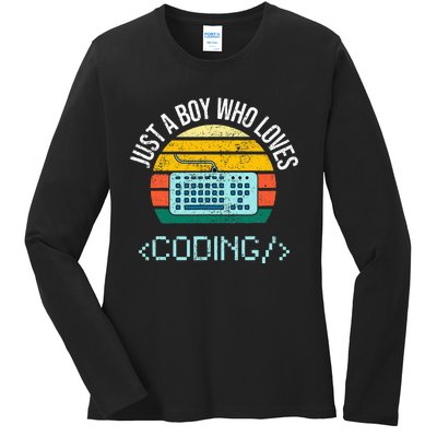 Just A Boy Who Loves Coding Computer Ladies Long Sleeve Shirt