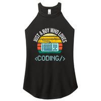 Just A Boy Who Loves Coding Computer Women's Perfect Tri Rocker Tank