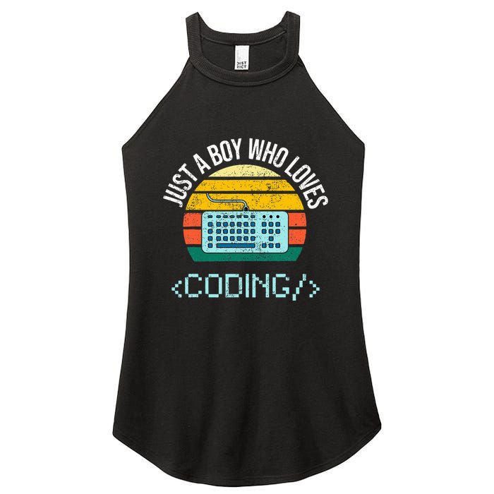 Just A Boy Who Loves Coding Computer Women's Perfect Tri Rocker Tank