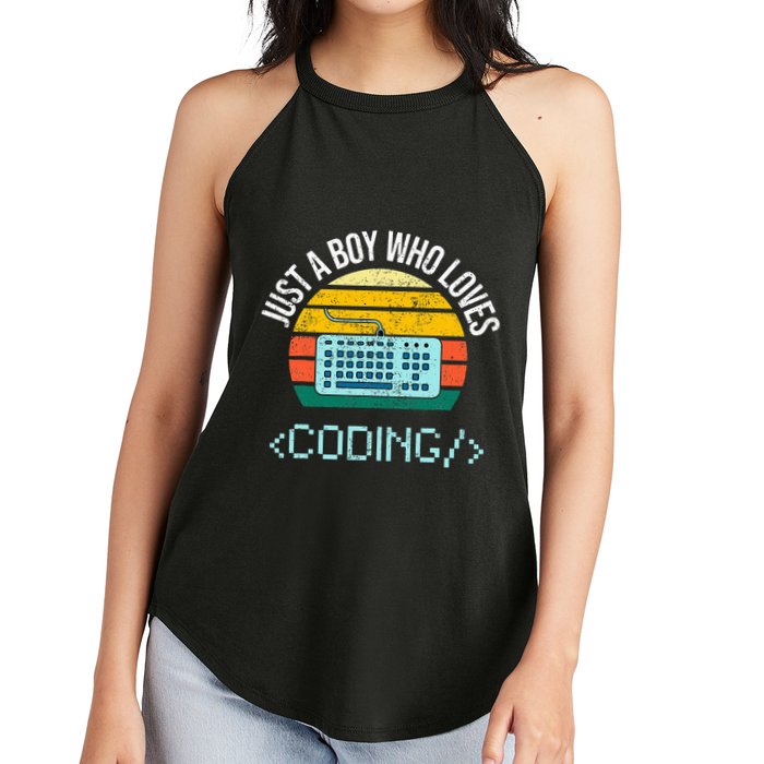 Just A Boy Who Loves Coding Computer Women's Perfect Tri Rocker Tank
