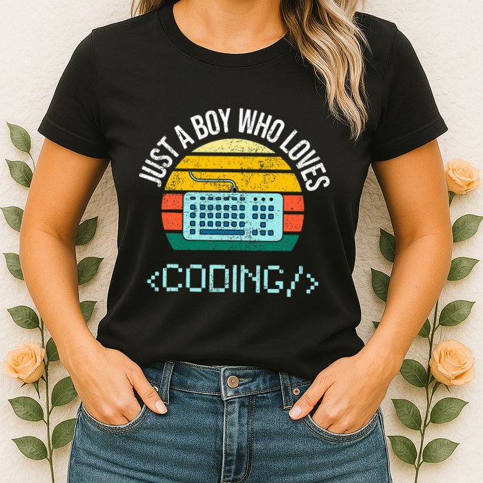 Just A Boy Who Loves Coding Computer Womens T-Shirt