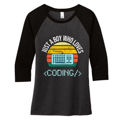 Just A Boy Who Loves Coding Computer Women's Tri-Blend 3/4-Sleeve Raglan Shirt