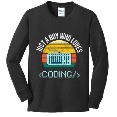 Just A Boy Who Loves Coding Computer Kids Long Sleeve Shirt