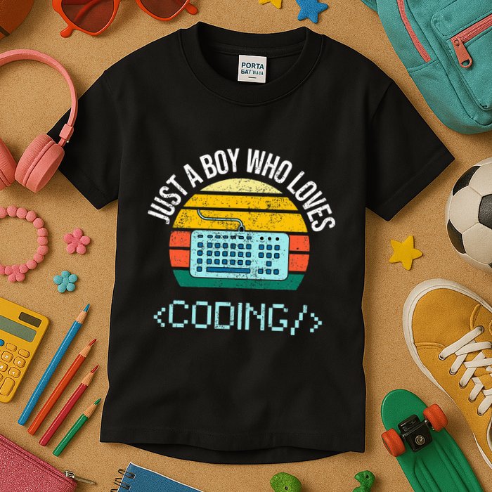 Just A Boy Who Loves Coding Computer Kids T-Shirt