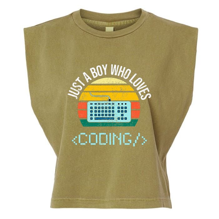 Just A Boy Who Loves Coding Computer Garment-Dyed Women's Muscle Tee