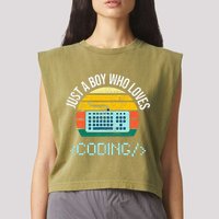 Just A Boy Who Loves Coding Computer Garment-Dyed Women's Muscle Tee