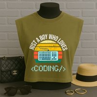 Just A Boy Who Loves Coding Computer Garment-Dyed Women's Muscle Tee