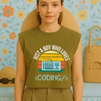 Just A Boy Who Loves Coding Computer Garment-Dyed Women's Muscle Tee