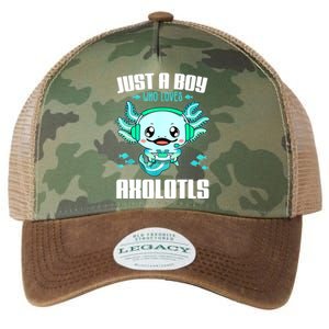 Just A Boy Who Loves Axolotls Funny Axolotl Gamer Kids Boys Legacy Tie Dye Trucker Hat