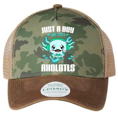 Just A Boy Who Loves Axolotls Funny Axolotl Gamer Kids Boys Legacy Tie Dye Trucker Hat