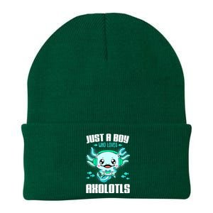 Just A Boy Who Loves Axolotls Funny Axolotl Gamer Kids Boys Knit Cap Winter Beanie