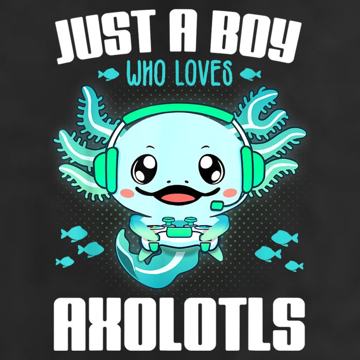 Just A Boy Who Loves Axolotls Funny Axolotl Gamer Kids Boys 7 Panel Mesh Trucker Snapback Hat