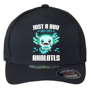 Just A Boy Who Loves Axolotls Funny Axolotl Gamer Kids Boys Flexfit Unipanel Trucker Cap