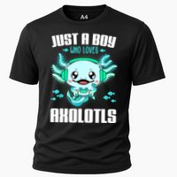 Just A Boy Who Loves Axolotls Funny Axolotl Gamer Kids Boys Cooling Performance Crew T-Shirt