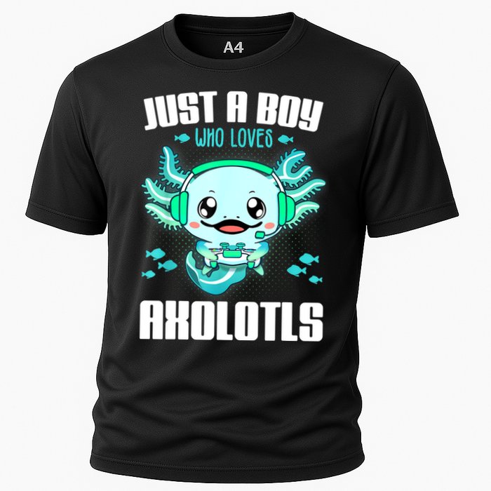 Just A Boy Who Loves Axolotls Funny Axolotl Gamer Kids Boys Cooling Performance Crew T-Shirt