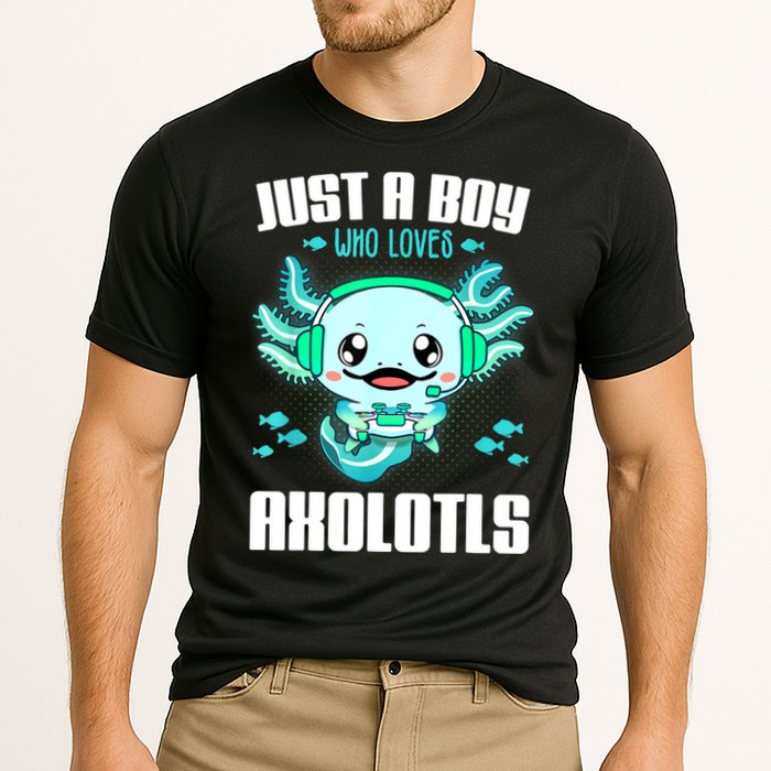 Just A Boy Who Loves Axolotls Funny Axolotl Gamer Kids Boys Cooling Performance Crew T-Shirt