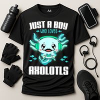 Just A Boy Who Loves Axolotls Funny Axolotl Gamer Kids Boys Cooling Performance Crew T-Shirt