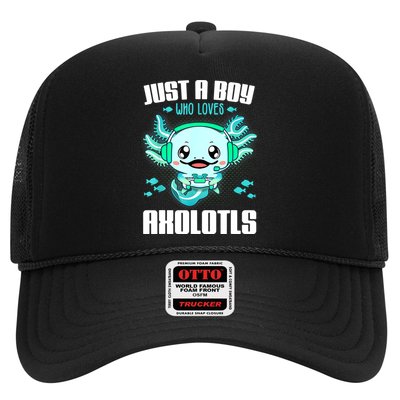 Just A Boy Who Loves Axolotls Funny Axolotl Gamer Kids Boys Trucker Hat