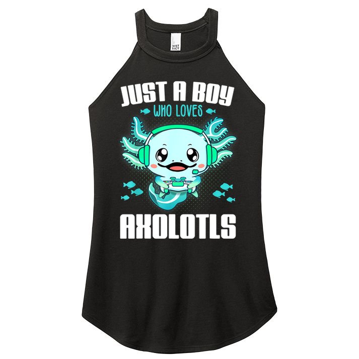 Just A Boy Who Loves Axolotls Funny Axolotl Gamer Kids Boys Women's Perfect Tri Rocker Tank