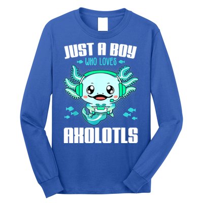 Just A Boy Who Loves Axolotls Funny Axolotl Gamer Kids Boys Long Sleeve Shirt