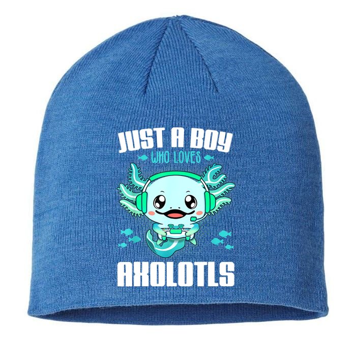 Just A Boy Who Loves Axolotls Funny Axolotl Gamer Kids Boys Sustainable Beanie