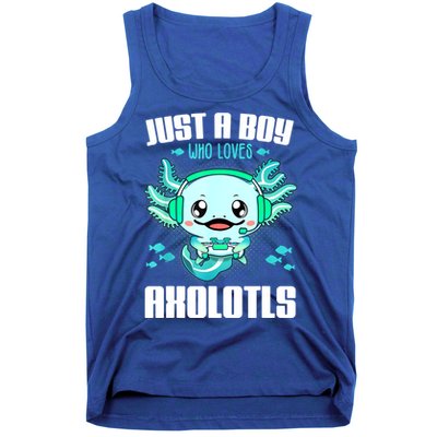 Just A Boy Who Loves Axolotls Funny Axolotl Gamer Kids Boys Tank Top