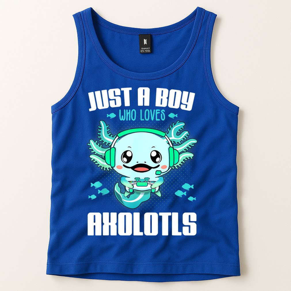 Just A Boy Who Loves Axolotls Funny Axolotl Gamer Kids Boys Tank Top