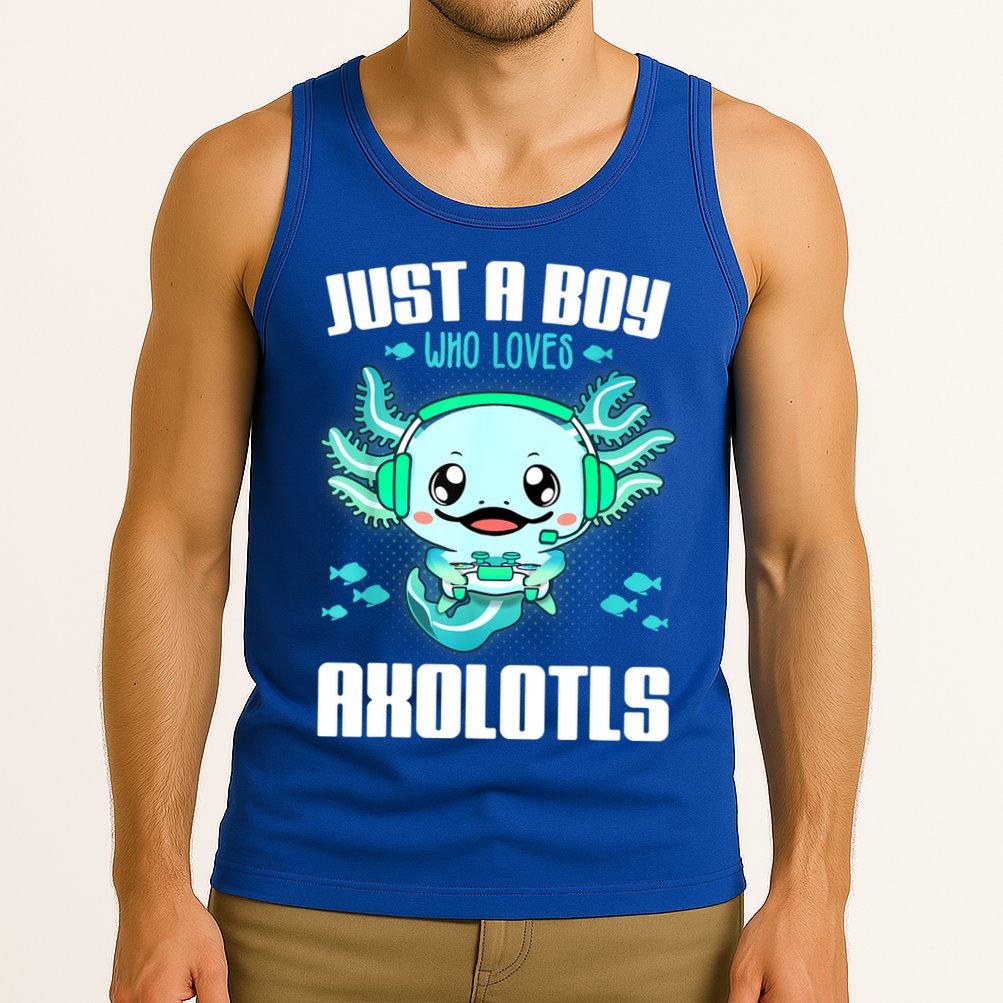 Just A Boy Who Loves Axolotls Funny Axolotl Gamer Kids Boys Tank Top
