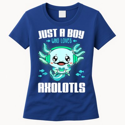 Just A Boy Who Loves Axolotls Funny Axolotl Gamer Kids Boys Womens T-Shirt