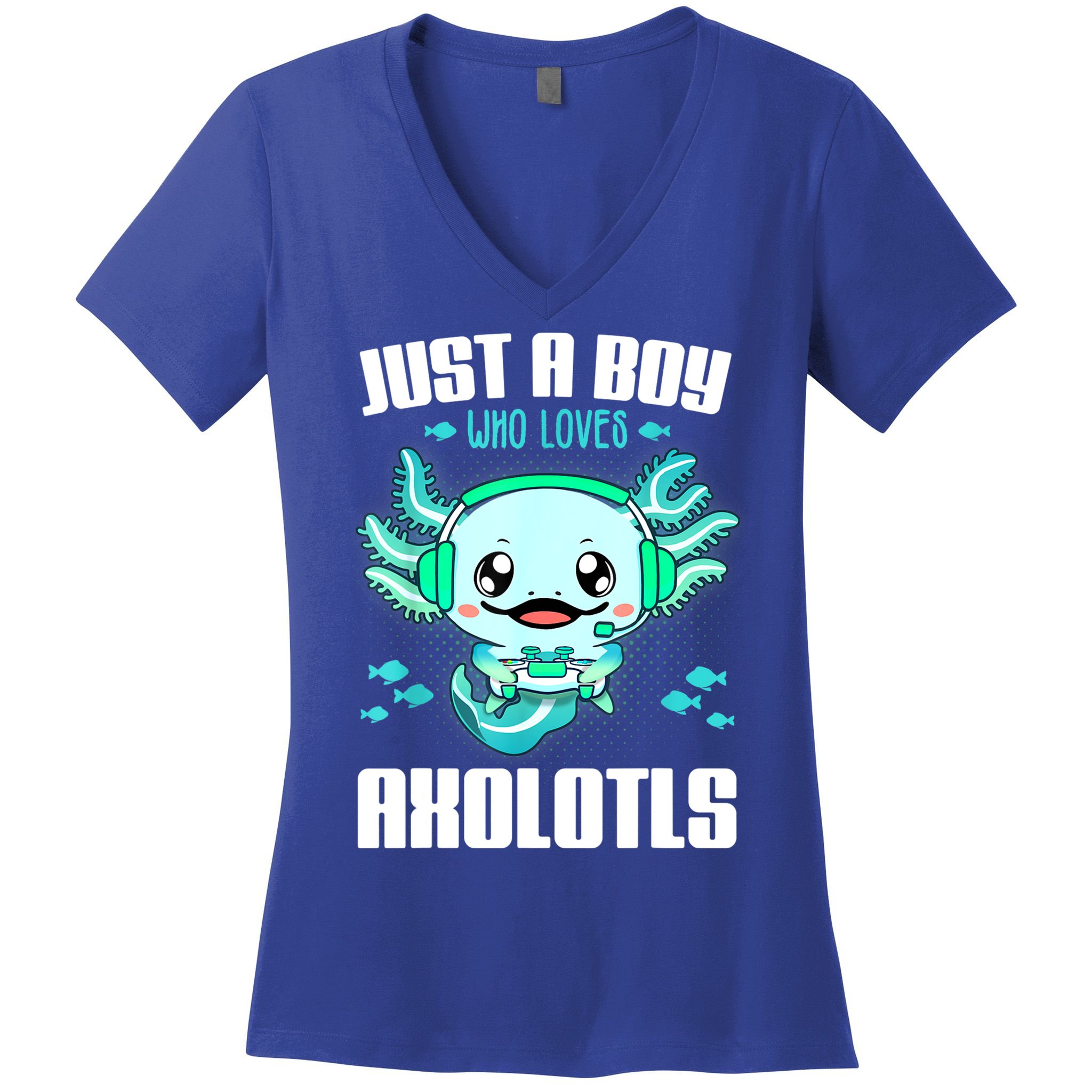 Just A Boy Who Loves Axolotls Funny Axolotl Gamer Kids Boys Women's V-Neck T-Shirt