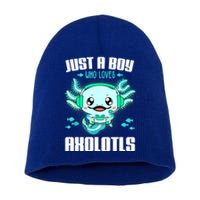 Just A Boy Who Loves Axolotls Funny Axolotl Gamer Kids Boys Short Acrylic Beanie