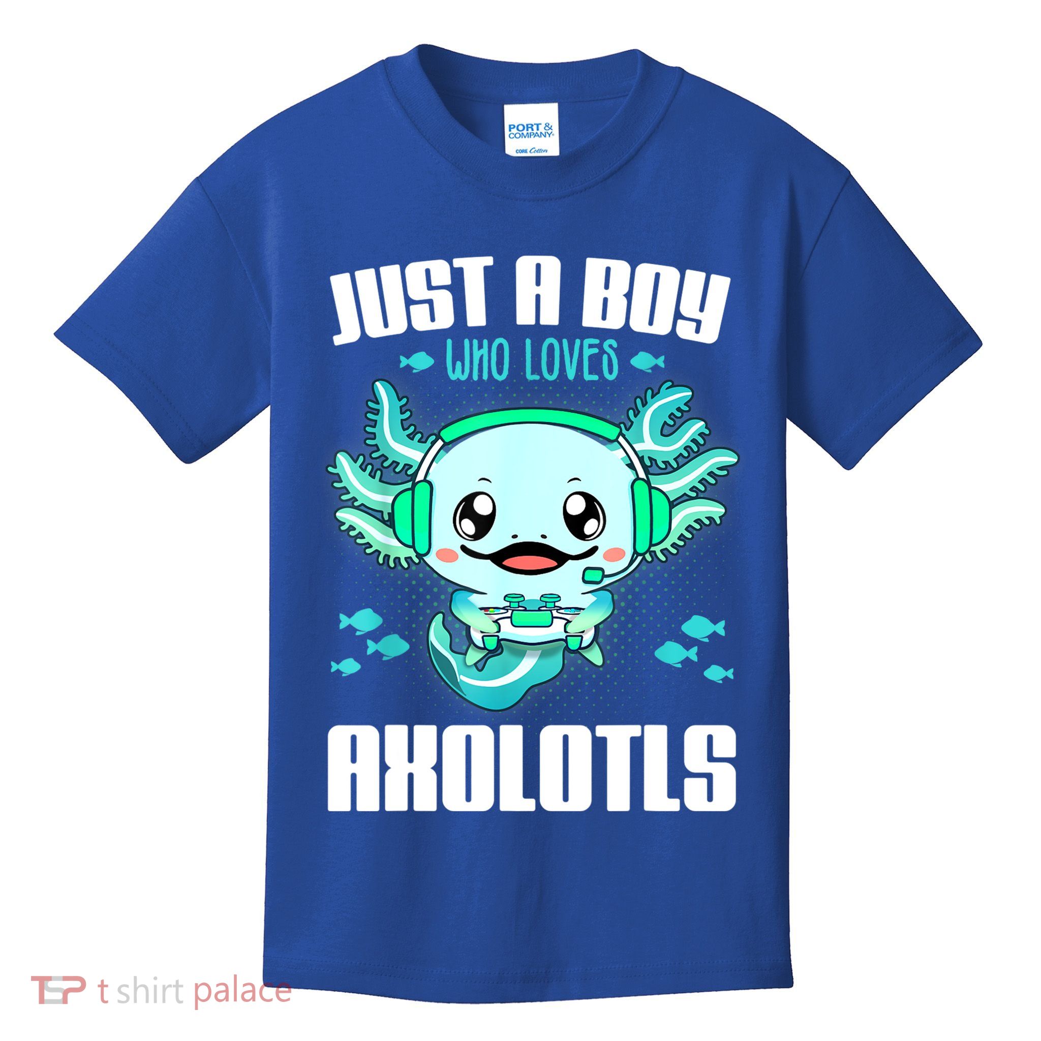 Just A Boy Who Loves Axolotls Funny Axolotl Gamer Kids Boys Kids T-Shirt