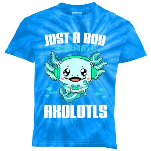 Just A Boy Who Loves Axolotls Funny Axolotl Gamer Kids Boys Kids Tie-Dye T-Shirt