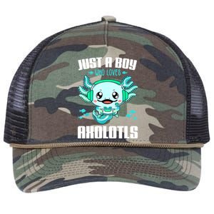 Just A Boy Who Loves Axolotls Funny Axolotl Gamer Kids Boys Retro Rope Trucker Hat Cap