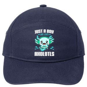 Just A Boy Who Loves Axolotls Funny Axolotl Gamer Kids Boys 7-Panel Snapback Hat