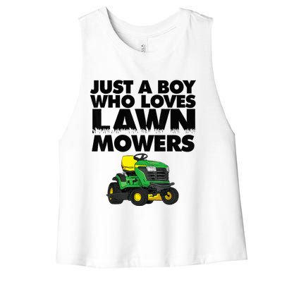 Just A Boy Who Loves Lawn Mowers Women's Racerback Cropped Tank