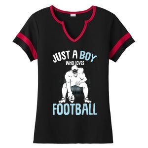 Just A Boy Who Loves Football American Football Boy Ladies Halftime Notch Neck Tee