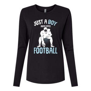 Just A Boy Who Loves Football American Football Boy Womens Cotton Relaxed Long Sleeve T-Shirt