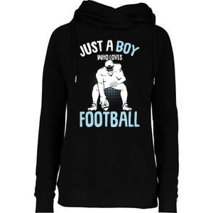 Just A Boy Who Loves Football American Football Boy Womens Funnel Neck Pullover Hood