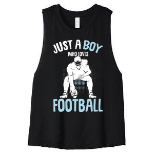 Just A Boy Who Loves Football American Football Boy Women's Racerback Cropped Tank