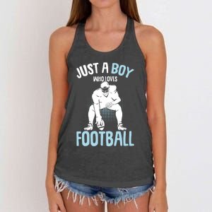 Just A Boy Who Loves Football American Football Boy Women's Knotted Racerback Tank