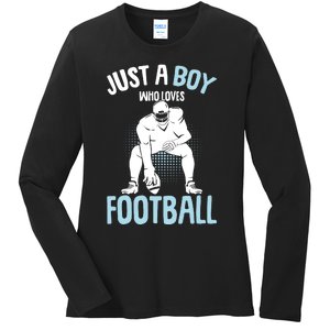 Just A Boy Who Loves Football American Football Boy Ladies Long Sleeve Shirt